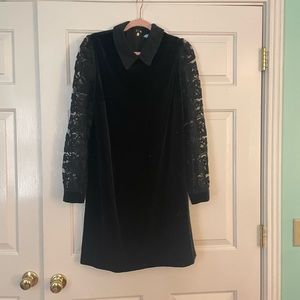 Draper James Black Velevet Dress with Lace Sleeves
